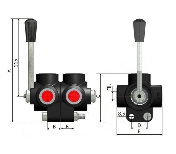 Obrázek k výrobku 12832 - 6 cestný hydraulický ventil, 90l, 1/2"