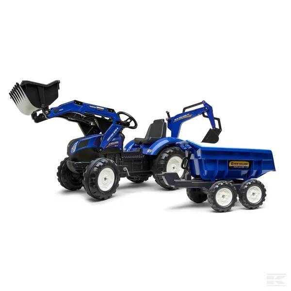 Obrázek k výrobku 75335 - FALK šlapací traktor New Holland s předním nakladačem, zadní lžící a sklápěcím přívěsem Maxi