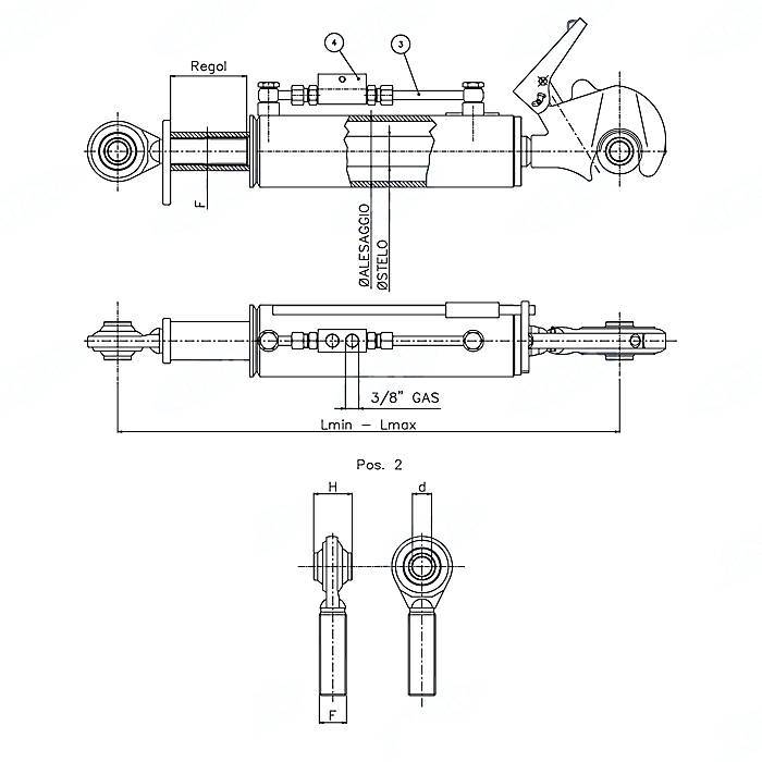 Obrázek k výrobku 57169 - Hydraulický třetí bod, 2. kategorie, délka 690/900, KLOUB/HÁK