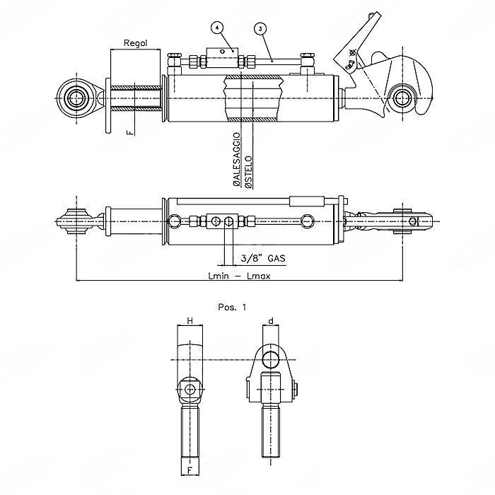 Obrázek k výrobku 57168 - Hydraulický třetí bod, 2. kategorie, délka 665/875, OKO/HÁK