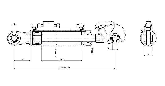 Obrázek k výrobku 60755 - Hydraulický třetí bod, 2. kategorie, 620/860mm, HÁK/KLOUB