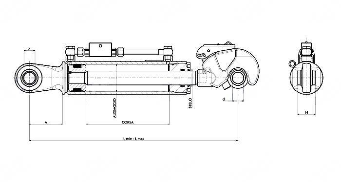 Obrázek k výrobku 57162 - Hydraulický třetí bod, 2. kategorie, délka 600 - 880 mm - lakovaný