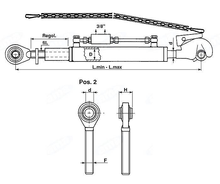 Obrázek k výrobku 57170 - Hydraulický třetí bod, 2. kategorie, délka 610/820, OKO/HÁK