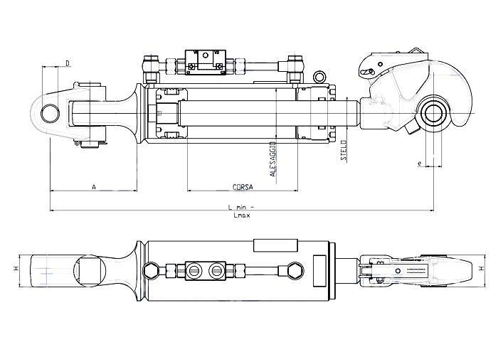 Obrázek k výrobku 55084 - Hydraulický třetí bod, 3. kategorie, délka 660-910 mm, HÁK/KLOUB