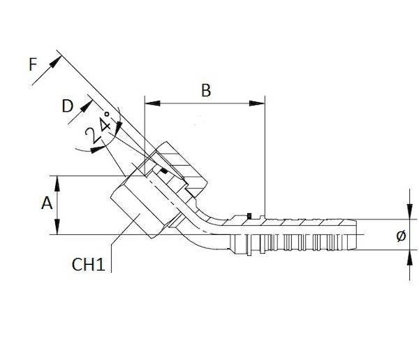 Obrázek k výrobku 58597 - Lis. armatura s vnitřním závitem DIN 24, 5/8", M 26x1,5, 45 st.