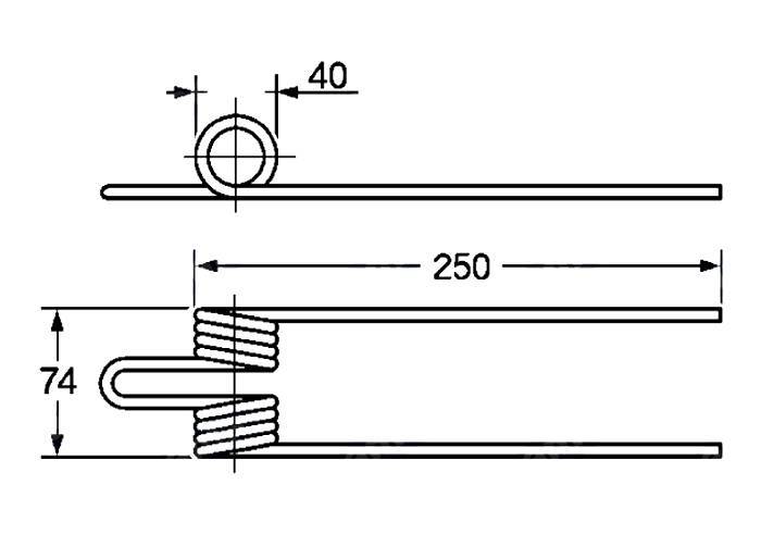 Obrázek k výrobku 57604 - Pružina shrnovače, obraceče 40x74x250