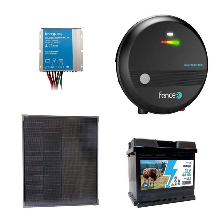 Obrázek k výrobku 120203 - Sada solární elektrický ohradník s výkonem 3J, solární panel 40 W, regulátor a 12V baterie 44 Ah