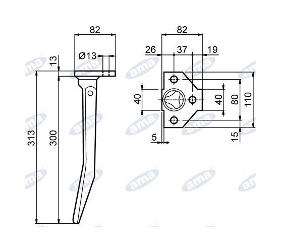 Specifikace - Hřeb přední AMAZONE 313x110 mm