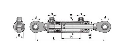 Specifikace - Hydraulický válec s kloubovou hlavou 1056 mm