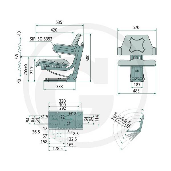 Specifikace - Mechanicky odpružené sedadlo
