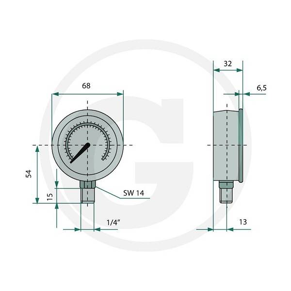 Specifikace - WIKA Manometr 10 bar Ø63mm - 1/4"