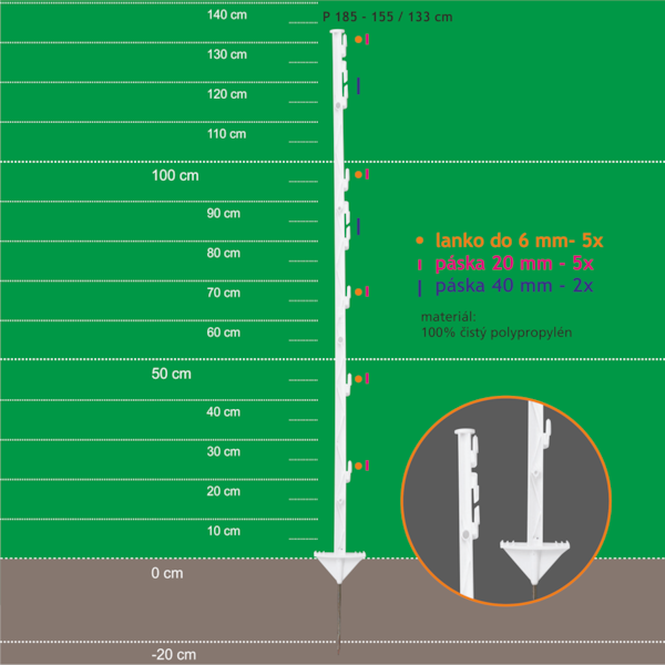 Obrázek k výrobku 35511 - Stojka pro výpas 155/133cm, kov. hrot, bílá