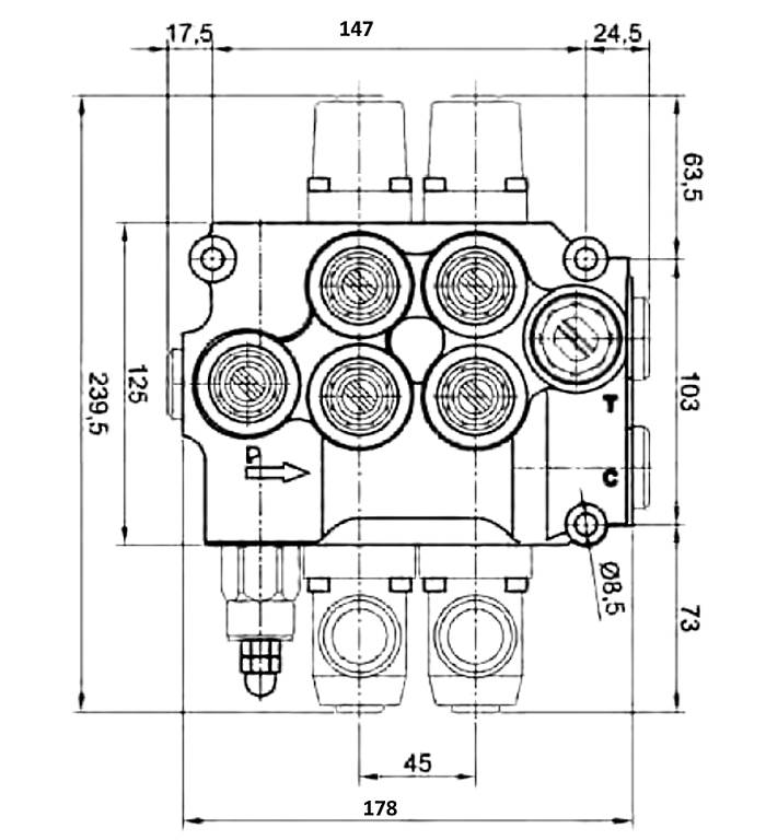 Obrázek k výrobku 20437 - 3 páčkový hydraulický rozvaděč typ BASIC H 2 DE, 1 SE