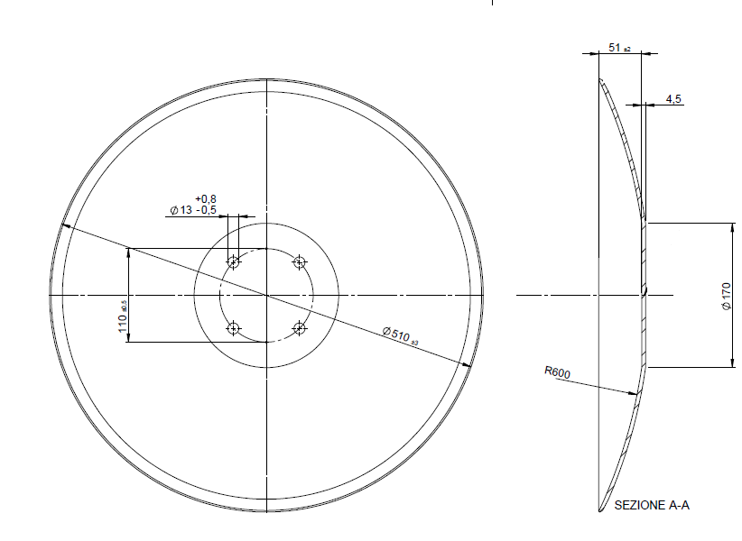 Obrázek k výrobku 0 - Disk hladký vydutý 510/4,5mm vhodný pro Pöttinger