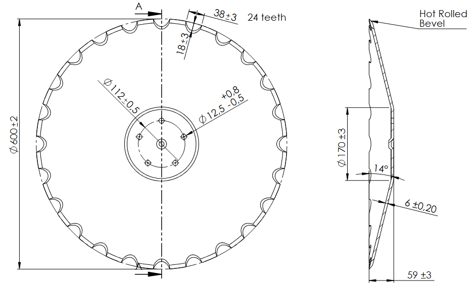 Obrázek k výrobku 71824 - Disk ozubený vydutý Ø 600/6mm vhodný pro KVERNELAND