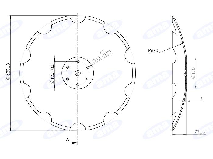 Obrázek k výrobku 0 - Disk ozubený vydutý Ø 620/6mm HORSCH