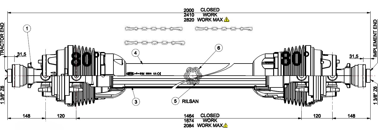 Obrázek k výrobku 133126 - Homokinetická kardanová hřídel double, 10. kat., 2000 mm