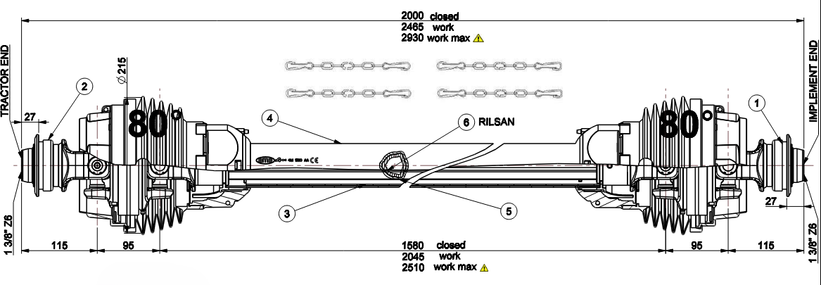Obrázek k výrobku 129148 - Homokinetická kardanová hřídel double, 4. kat., 2000 mm