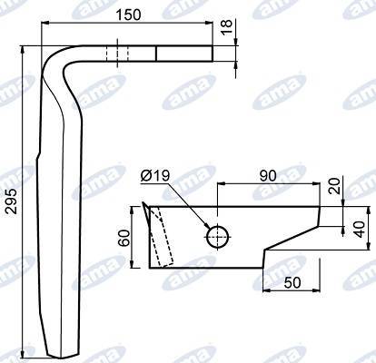 Specifikace - Hřeb bran 295x150 mm levý AMAZONE