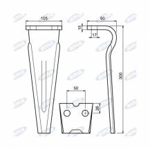 Obrázek k výrobku 42636 - Hřeb rotačních bran Forigo, Roteritalia 300x105x17 mm