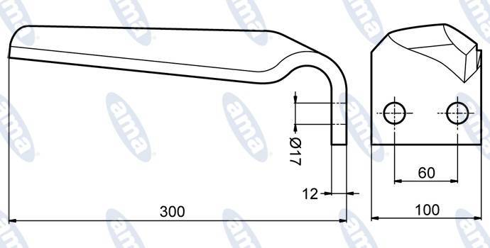 Specifikace - Hřeb rotačních bran levý 300x17x60mm