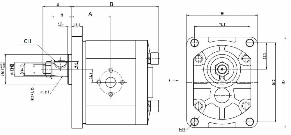 Specifikace - Hydraulické čerpadlo GR 2 ECO, 12 ccm pravotočivé