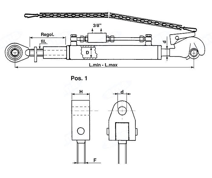 Obrázek k výrobku 27979 - Hydraulický třetí bod, 2. kategorie, délka 640/850, KLOUB/HÁK