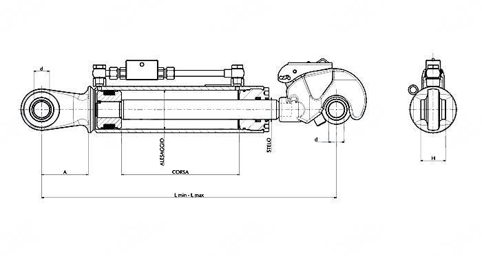 Obrázek k výrobku 27871 - Hydraulický třetí bod, 2. kategorie, délka 564 - 804 mm - lakovaný