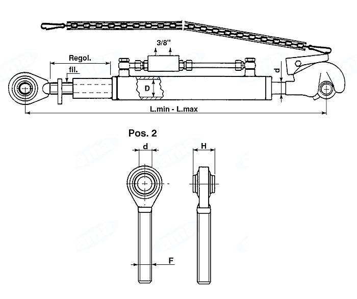 Obrázek k výrobku 27983 - Hydraulický třetí bod, 2. kategorie, délka 610/820, OKO/HÁK