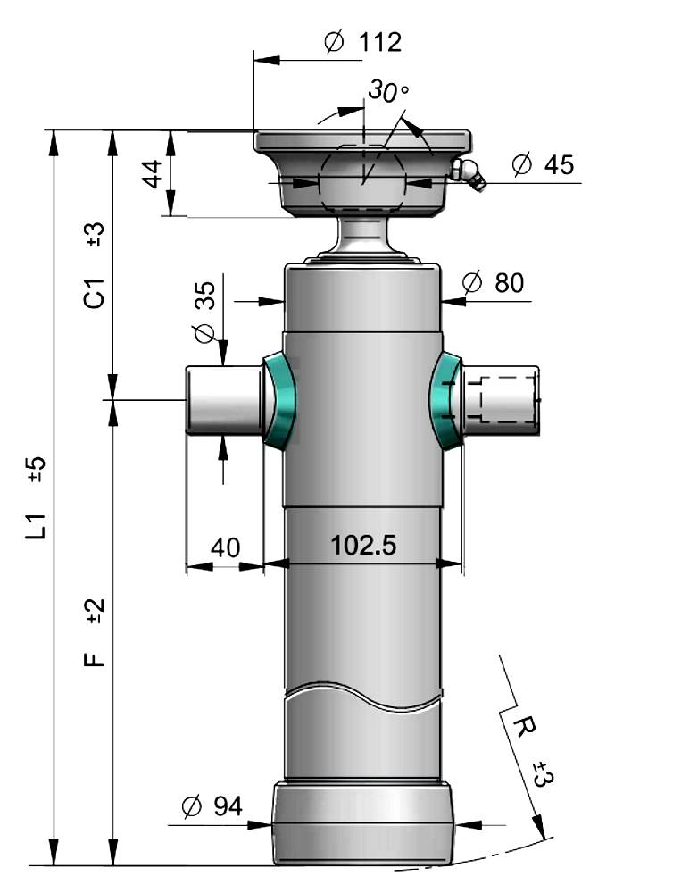 Obrázek k výrobku 58951 - Hydraulický válec vyklápění 3,5 tuny/595 mm - koule
