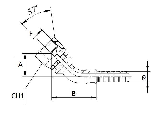 Specifikace - Lis. armatura 45 stupňů s vnitřním závitem JIC 74, 3/4", 1"1/16