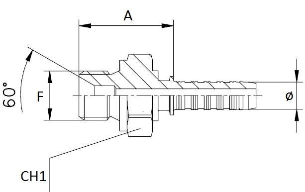 Specifikace - Lis. armatura s vnějším závitem a vnitřním kuželem 60 st. 3/8" - 22x1,5