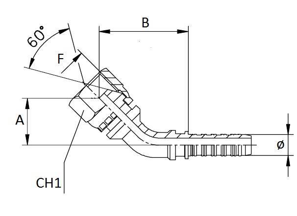 Specifikace - Lis. armatura s vnitřním závitem, 45 st. a těsnicí hlavicí 60 st. 3/8" - 22x1,5