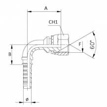 Obrázek k výrobku 58756 - Lis. armatura s vnitřním závitem, 90 st. a těsnicí hlavicí 60 st. 5/16" - 1/4"