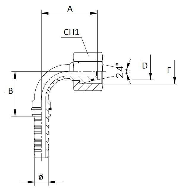 Specifikace - Lis. armatura s vnitřním závitem DIN 24, 1/2", M 22x1,5, 90 st.