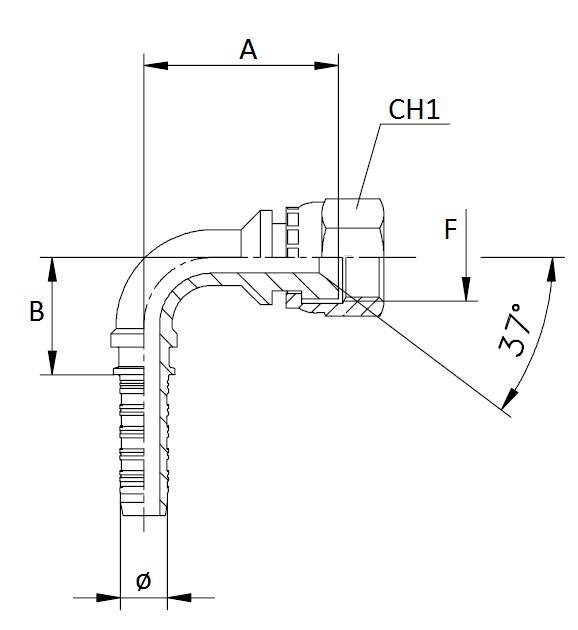 Specifikace - Lis. armatura s vnitřním závitem JIC 74, 1/2", 3/4", 90 st.