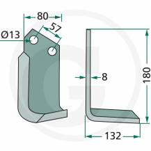 Obrázek k výrobku 124135 - NŮŽ ROTAVÁTORU 132 x 180 MM LEVÝ Ø 13