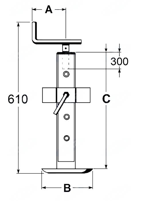 Obrázek k výrobku 24879 - opěrná noha s výškovou aretací 1000 kg/300 mm
