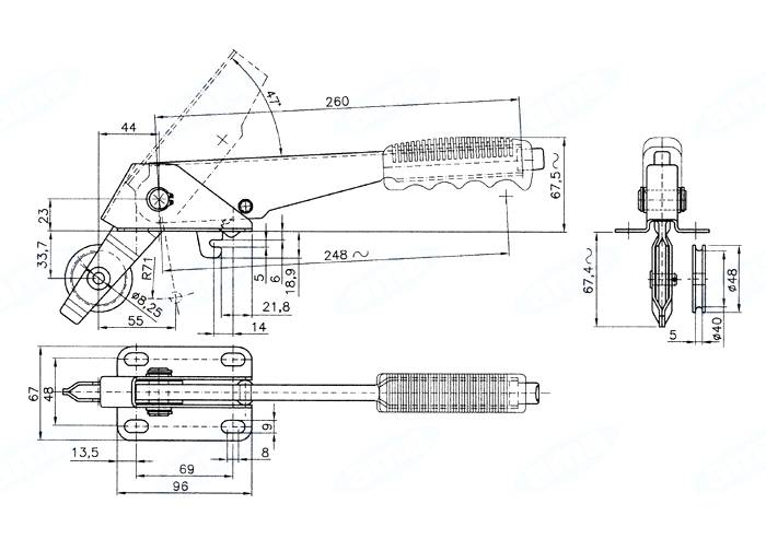 Obrázek k výrobku 26589 - Páka ruční brzdy 260 mm s kladkou