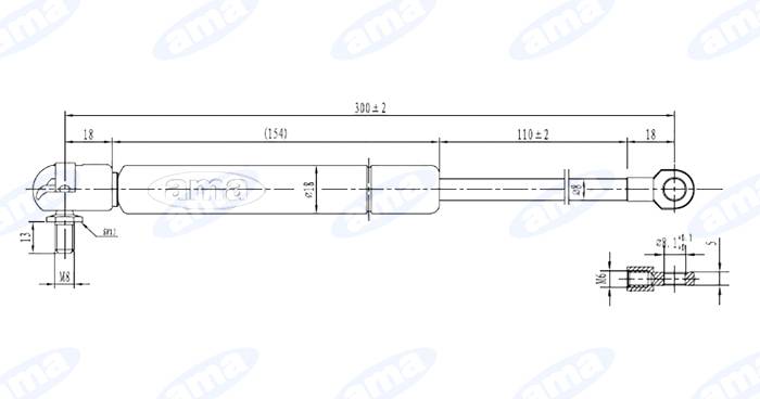 Obrázek k výrobku 72002 - Plynová vzpěra 191 mm - 300 mm, 350N