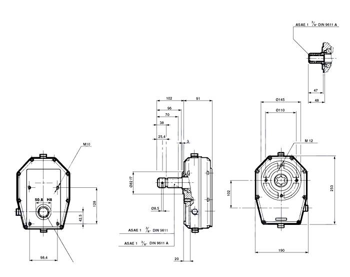 Obrázek k výrobku 21799 - Převodovka k hydraulickému čerpadlu GR. 3, samice 1:3,8 IR
