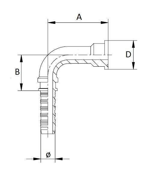 Specifikace - Přírubová lisovací armatura SAE 3000, 3/4", 38 mm, 90 st.