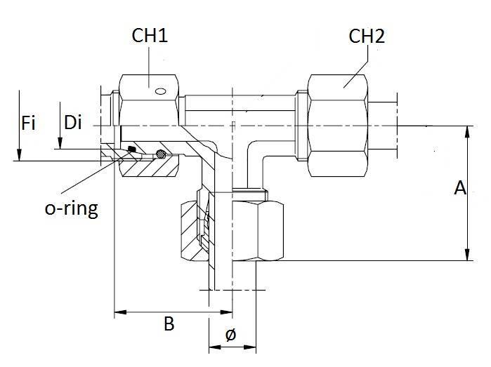 Specifikace - T spojka 1x převlečná matice 16x1,5, 2x matice s prstenem 10 mm