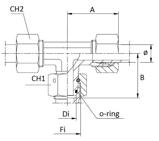 Specifikace - T spojka 2x matice s prstenem 10 mm, 1x převlečná matice 16x1,5