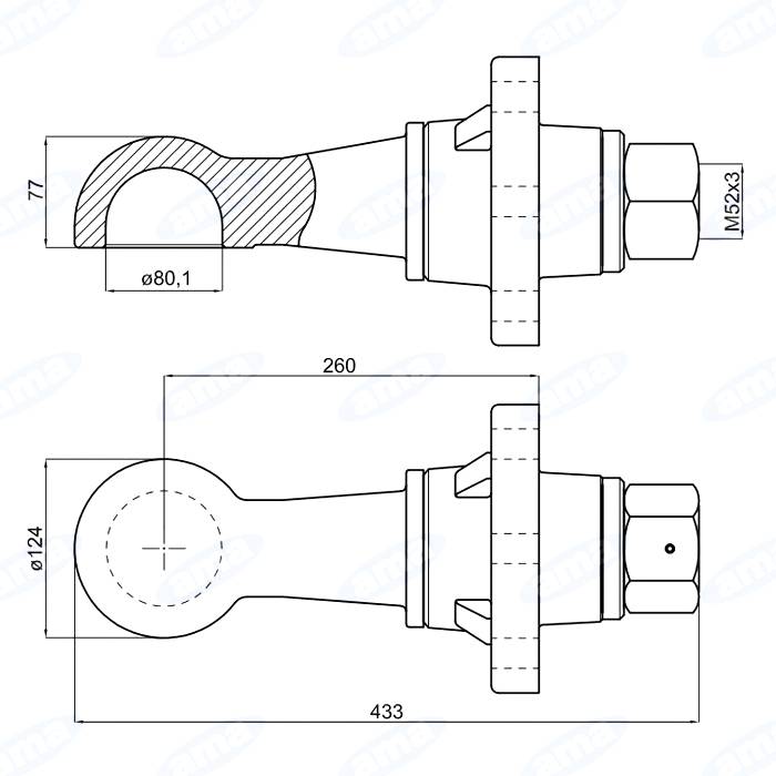 Obrázek k výrobku 35779 - Tažné oko s přírubou a kulovou spojkou 80 mm