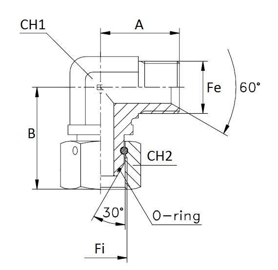 Specifikace - Závitová redukce 90° samec/samice otočná matice 1/4"