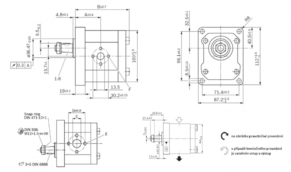 Specifikace - Zubové čerpadlo Rexroth GR2, 5,5 ccm, pravotočivé